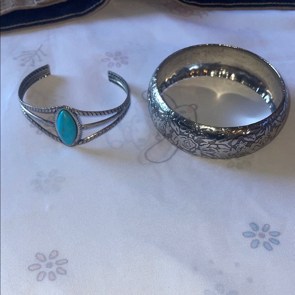 Silver and Turquoise Bracelet Set